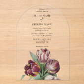 Moody Waterverf Paarse Tulpen Trouwboog Acryl Uitnodigingen (Voorkant)