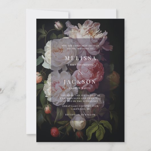 Moody White Peony bruiloft uitnodiging (Voorkant)