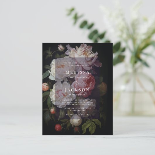 Moody White Peony Mariage Arch Invitation (Debout devant)