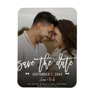 Moody White Script Save the Date Trouwfoto Magneet