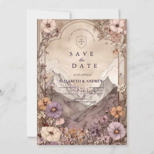 Moody Wildflower Mountain Wedding Save The Date (Voorkant)