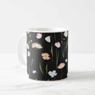 Moody Wildflower Zwart bloemenpatroon Koffiemok