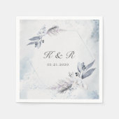 Moody Winter Blauw Bloemen Trouwpapier Servet (Voorkant)