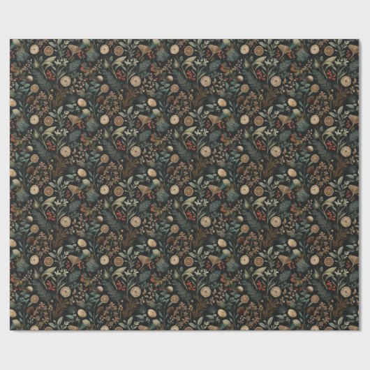 Moody Winter Botanical Pattern Christmas Cadeaupapier (Vlak)