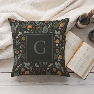 Moody Winter Botanisch Monogram Kerstvakantie Kussen