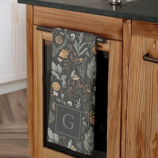 Moody Winter Botanisch Monogram Kerstvakantie Theedoek