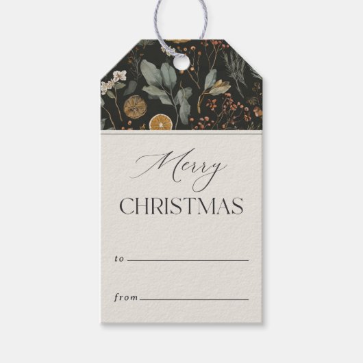 Moody Winter Botanische Patroon Kerstmis Cadeaulabel (Voorkant)
