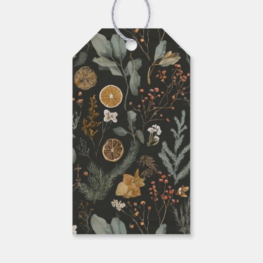 Moody Winter Botanische Patroon Kerstmis Cadeaulabel (Achterkant)