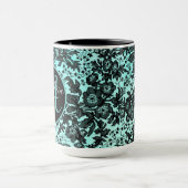 Moody Zwart Bloemen op Turquoise Monogram Mok (Midden)