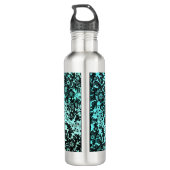Moody Zwart Bloemen op Turquoise Monogram Waterfles (Achterkant)