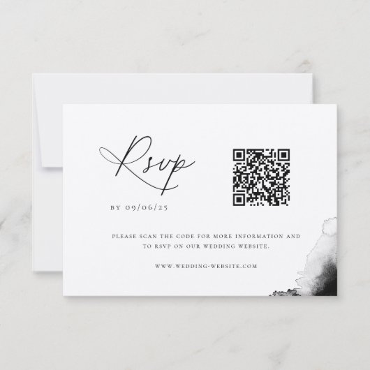 Moody Zwart Waterverf Bruiloft QR Code RSVP-kaart RSVP Kaartje (Voorkant)
