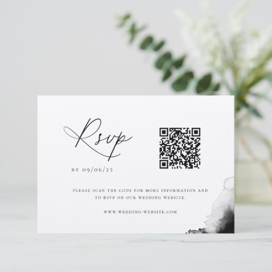 Moody Zwart Waterverf Bruiloft QR Code RSVP-kaart RSVP Kaartje (Staand voorkant)