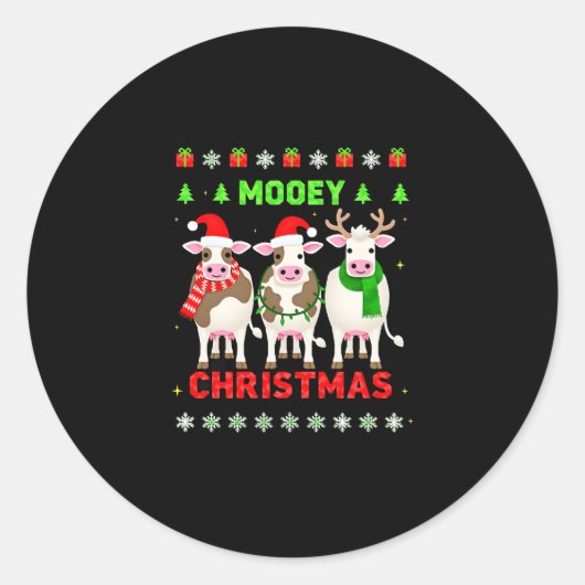 Mooey Christmas Cow Christmas Ugly Sweater Pajama  Ronde Sticker (Voorkant)