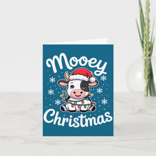 Mooey Christmas Cute Cow With Santa Hat And Holida Kaart (Voorkant)