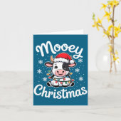 Mooey Christmas Cute Cow With Santa Hat And Holida Kaart (Gele Bloem)