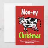 Mooey Christmas Funny Koe Flat Holiday Kaart (Voorkant / Achterkant)
