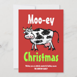 Mooey Christmas Funny Koe Flat Holiday Kaart