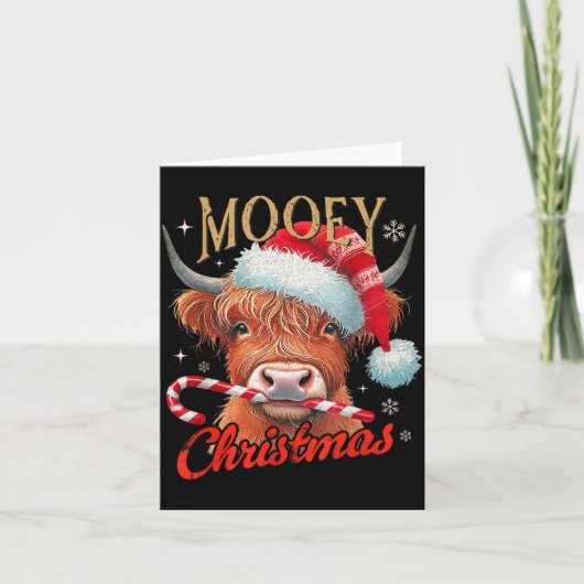 Mooey Christmas Highland Cow Design Xmas Cow Lover Kaart (Voorkant)
