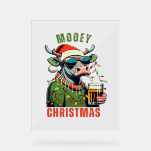 Mooey Christmas Highland Koe Light Santa Hat T-Shi Acryl Bord