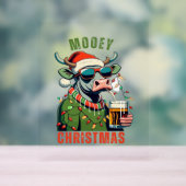 Mooey Christmas Highland Koe Light Santa Hat T-Shi Acryl Bord (Neutraal)