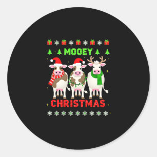 Mooey Kerst Koe Kerstmis Verschrikkelijke Trui Pyj Ronde Sticker