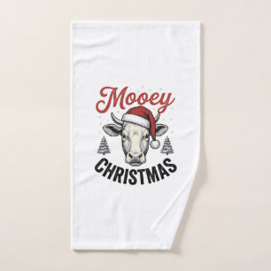 Mooey Kerst Koe Santa Hoed Vintage Gravure De Handdoek