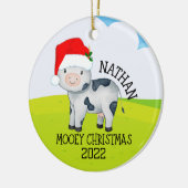 Mooey Kerstkerstversiering met Koe voor kinderen Keramisch Ornament (Links)
