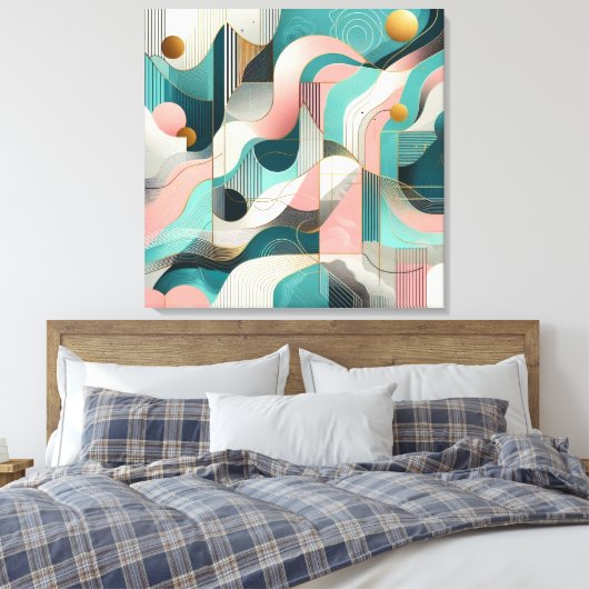 Mooi Abstract in roze, Blauwgroen, goud Canvas Afdruk (Insitu (Slaapkamer))