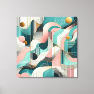 Mooi Abstract in roze, Blauwgroen, goud Canvas Afdruk