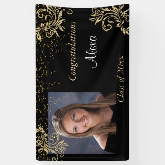 Mooi, Afstuderen, Gouden Glitter, Douanefoto, Spandoek (Verticaal)