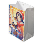 Mooi anime meisje met husky hond kerst medium cadeauzakje (Voorkant Gekanteld)
