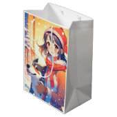 Mooi anime meisje met husky hond kerst medium cadeauzakje (Achterkant Gekanteld)