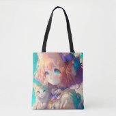 Mooi anime meisje met schattig kitten draagtas (Voorkant)