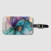 Mooi Aqua Blauw Paars Goud Bloem Bagagelabel (Voorkant (horizontaal))