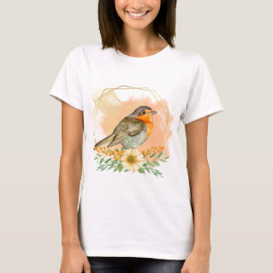 Mooi aquarel roodborstje en wilde bloemen t-shirt