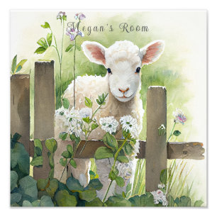 Mooi aquarel schilderij lam witte bloemen   foto afdruk