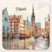 Mooi beschilderd München Vierkante Kartonnen Onderzetter (Voorkant)