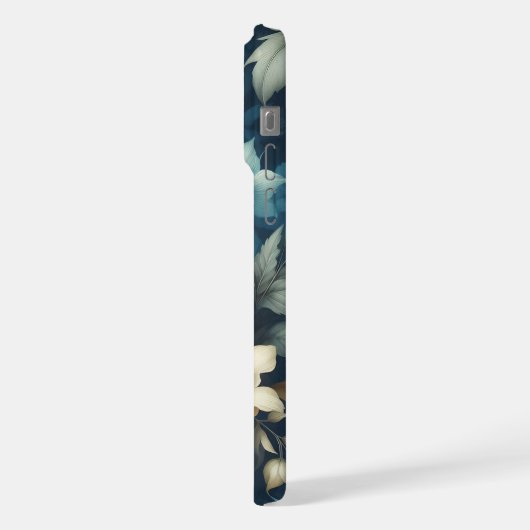 Mooi blauw en delicate crème bloemen iPhone hoesje (Linkerkant)