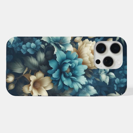Mooi blauw en delicate crème bloemen iPhone hoesje (Achterkant horizontaal)