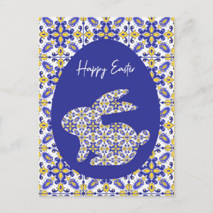 🐰 💛 mooi blauw en geel Azulejos Feestdagenkaart