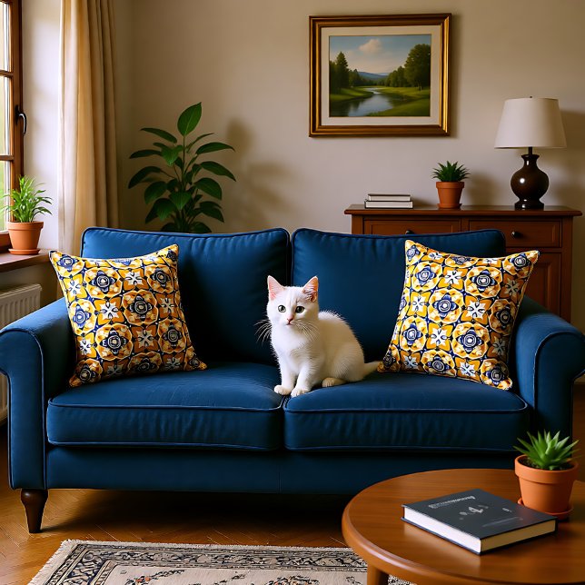 💙 💛 mooi blauw en geel Azulejos Kussen (Beautiful blue and yellow Azulejos Throw Pillow)