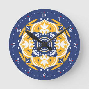 💛 🤍 mooi blauw en geel Azulejos Ronde Klok