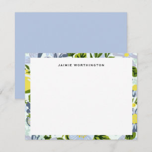 Mooi blauw en geel bloemmotief meisjesachtig notitiekaartje