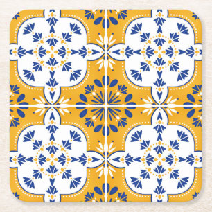 Mooi blauw en geel Portugees Azulejo Vierkante Kartonnen Onderzetter