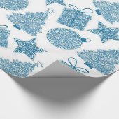 Mooi blauw en wit kerstinpakpapier cadeaupapier (Hoek)