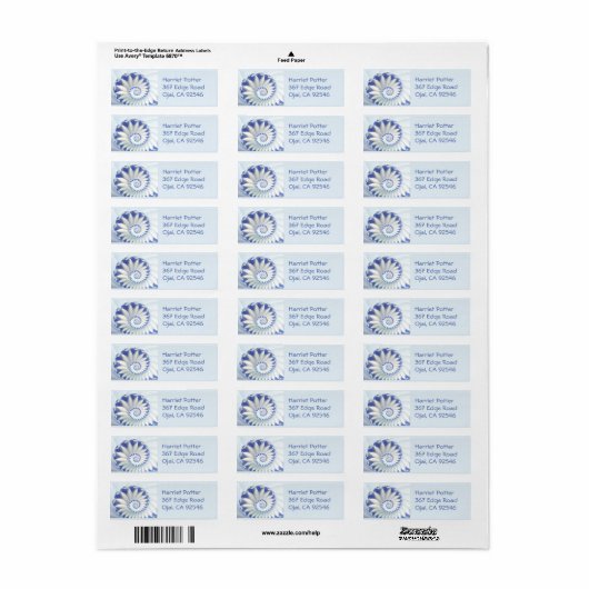 Mooi blauw en wit Zee Shell Fine Fractal Art Etiket (Full Sheet)