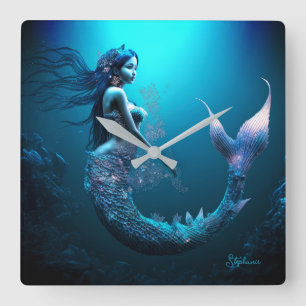 Mooi blauw Fantasy Mermaid Vierkante Klok