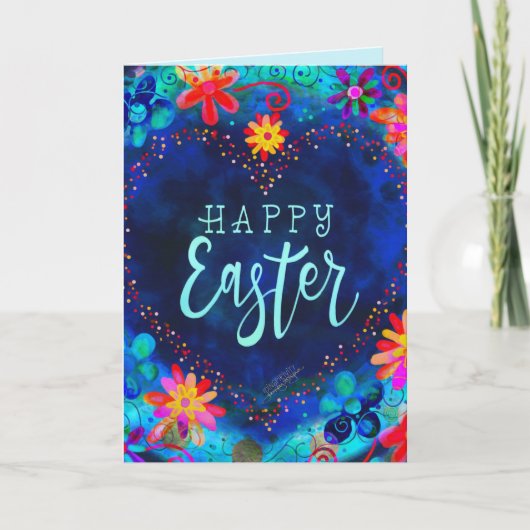 Mooi Blauw Hart Inspirivity Gelukkig Pasen Kaart (Voorkant)