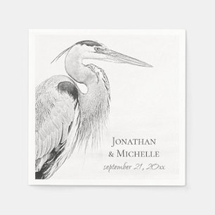 Mooi blauw heron waterbaden bruiloft servet