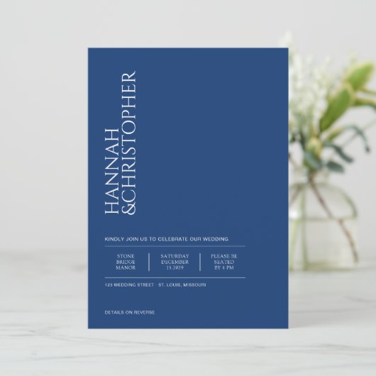 Mooi Blauw met QR Code Bruiloft Kaart (Staand voorkant)